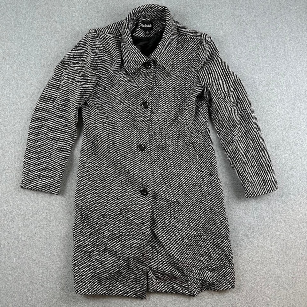 Chadwick‎ Womens Black White Textured Double Breasted Trench Coat Size 6 Wool